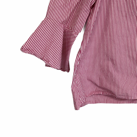 Cupio Stripe Off-The-Shoulder Bell Sleeve Blouse L - Picture 3 of 5
